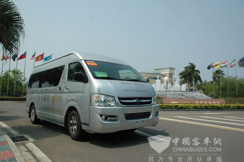 Higer commercial van on the conference center of Boao Forum for Asia