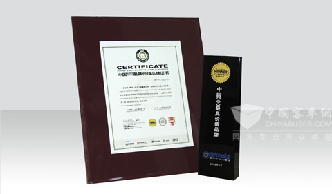 Certificate of China Top 500 Brands for Zonda 