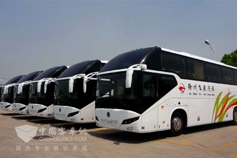 Sunlong SLK6120K01 luxurious coaches are ready to drive in Xuzhou City 
